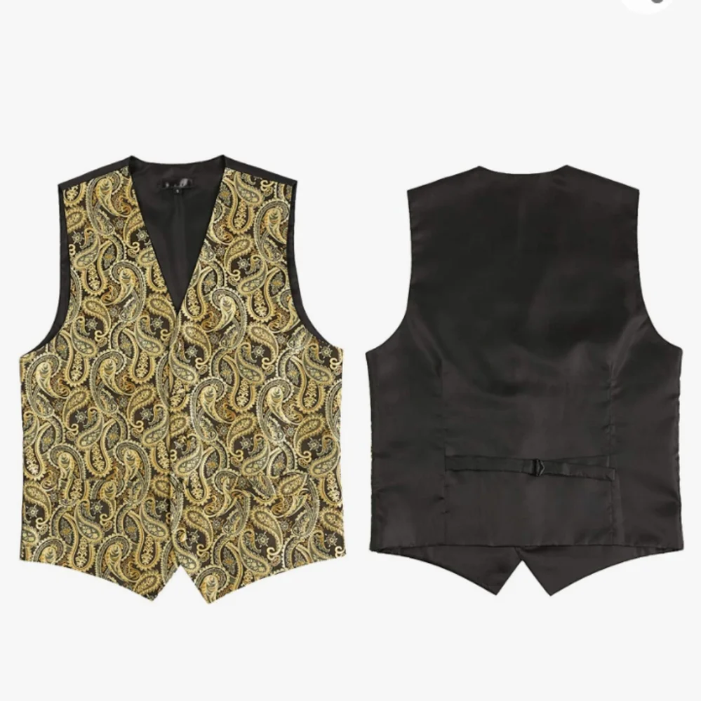 Zeroyaa Classic 3 Pc Black/Gold Vest Set With Tie & Pocket Square Size XXL NWT - Picture 5 of 11